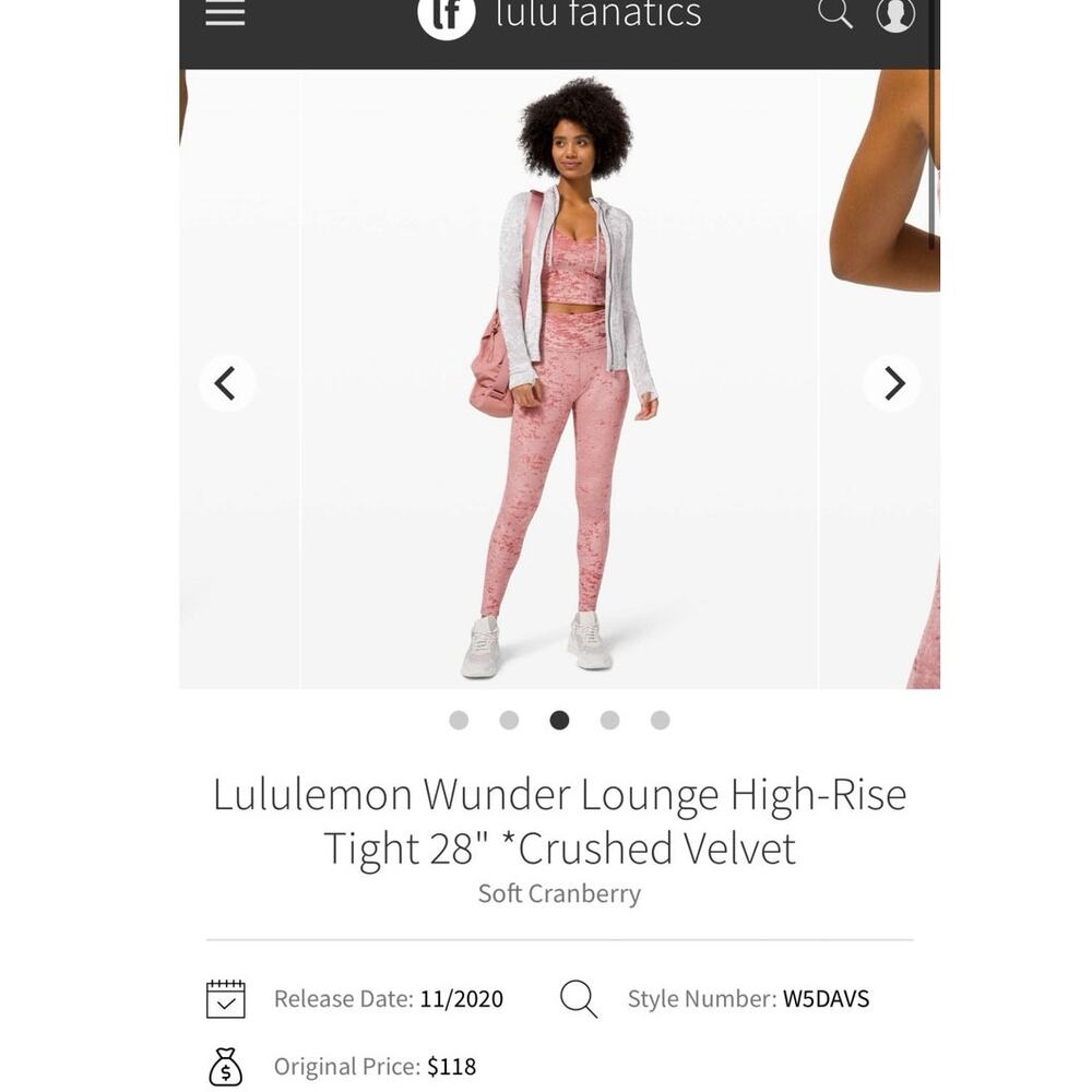 Lululemon Wunder Lounge High-Rise Tight 28" Crushed Velvet Soft Cranberry Pink - Picture 7 of 7